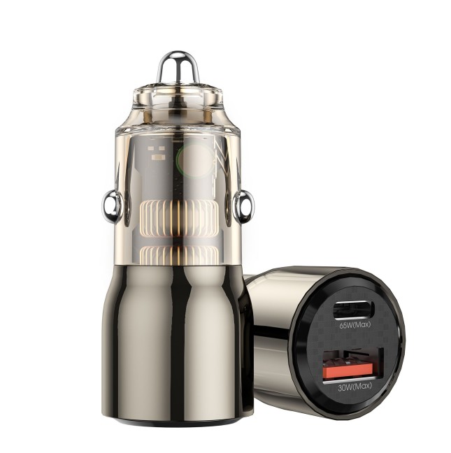 95W PD+QC Fast Car Charger Zinc Alloy Finish Transparent Black