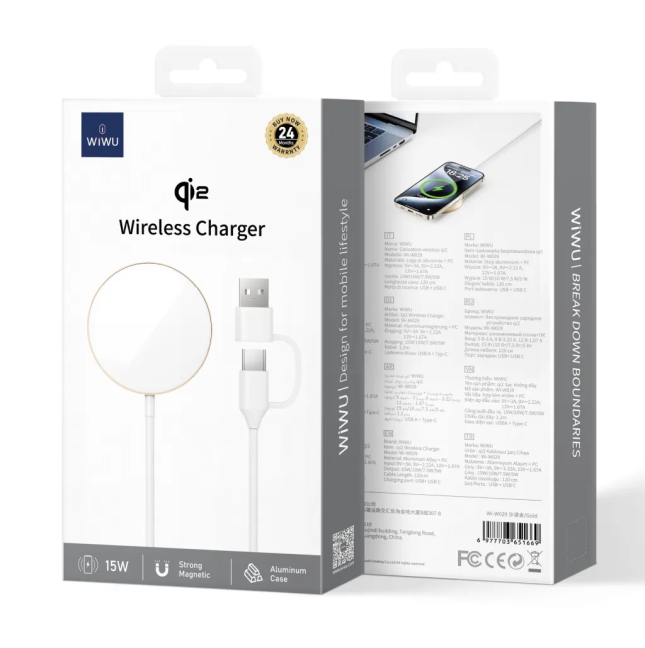 Qi 2.0 Wireless Charger with USB-A and USB-C