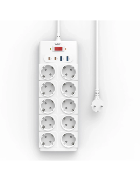 14-in-1 GaN Power Strip – 20W with 2 USB-C Ports, 2 USB-A Ports and 10 AC Outlets, European Plug, 2M Cable