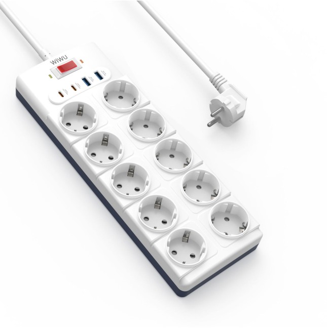 14-in-1 GaN Power Strip – 20W with 2 USB-C Ports, 2 USB-A Ports and 10 AC Outlets, European Plug, 2M Cable