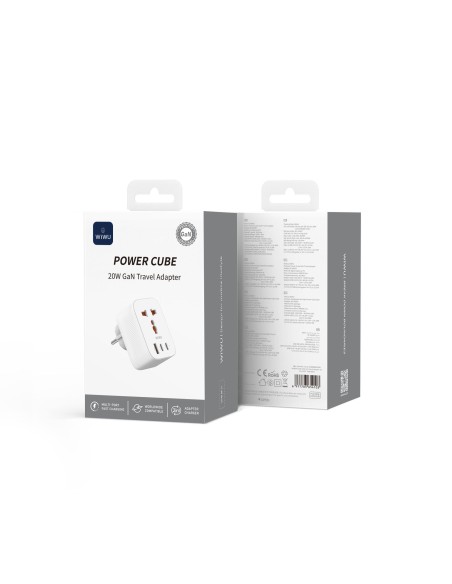 Adaptador enchufe universal 20W GaN con 2 USB-C y USB-A Power Cube