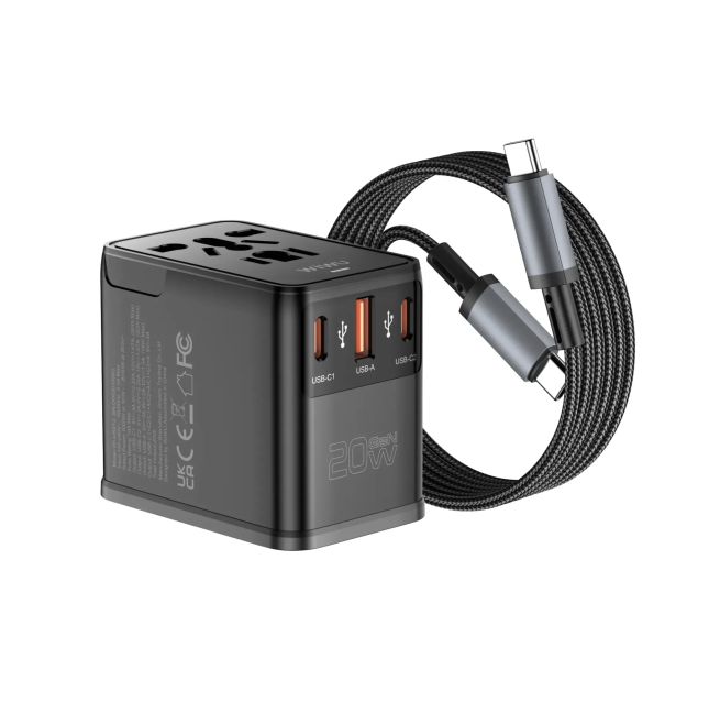 Adaptador Enchufe Universal GaN 20 W con Cable USB-C (1 m) | WiWU
