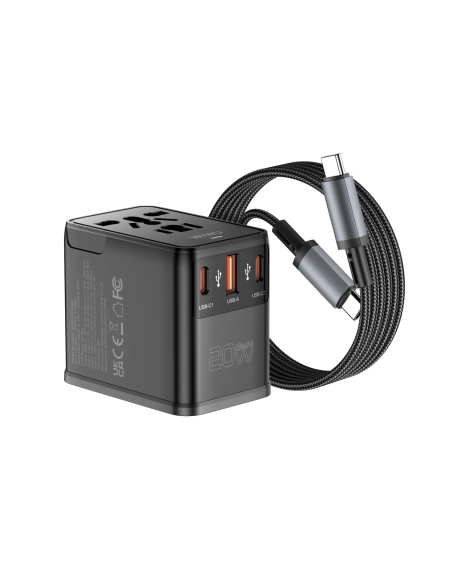 Adaptador Enchufe Universal GaN 20 W con Cable USB-C (1 m) | WiWU