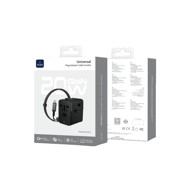 Adaptador Enchufe Universal GaN 20 W con Cable USB-C (1 m) | WiWU