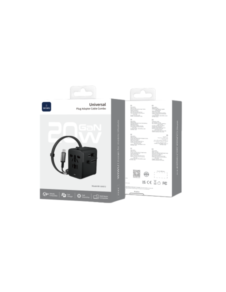 Adaptador Enchufe Universal GaN 20 W con Cable USB-C (1 m) | WiWU