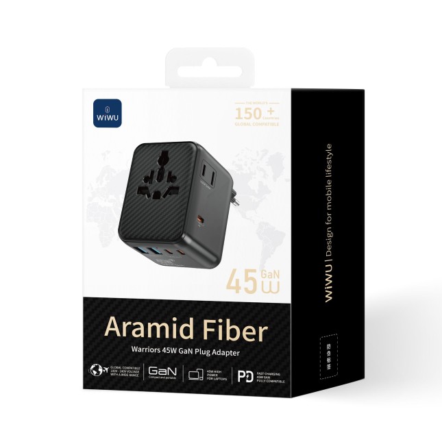 Adaptador enchufe universal GaN 45 W Aramid Fiber