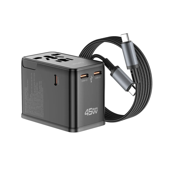 Adaptador Enchufe Universal GaN 45 W con Cable USB-C (1 m) | WiWU