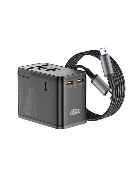 Adaptador Enchufe Universal GaN 45 W con Cable USB-C (1 m) | WiWU