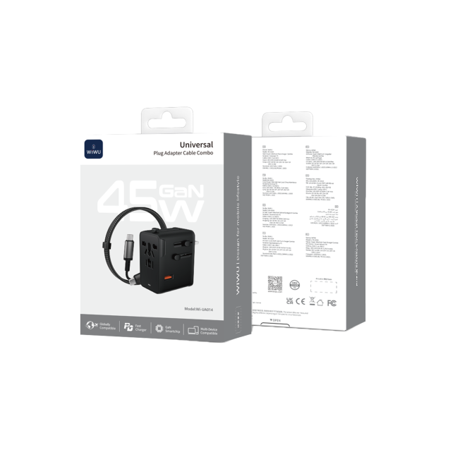 Adaptador Enchufe Universal GaN 45 W con Cable USB-C (1 m) | WiWU