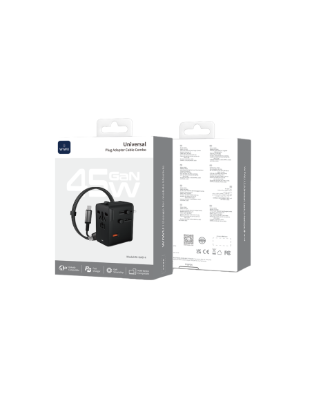 Adaptador Enchufe Universal GaN 45 W con Cable USB-C (1 m) | WiWU