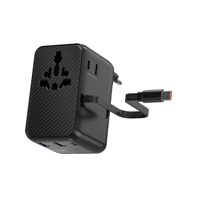 Adaptador Enchufe Universal GaN 70 W Cable USB-C Retráctil | WiWU