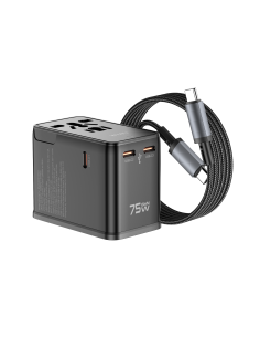 Adaptador Enchufe Universal GaN 75 W con Cable USB-C (1 m) | WiWU 2
