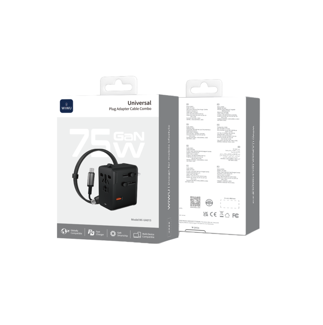 75 W GaN Universal Plug Adapter with USB-C Cable (1 m) | WiWU