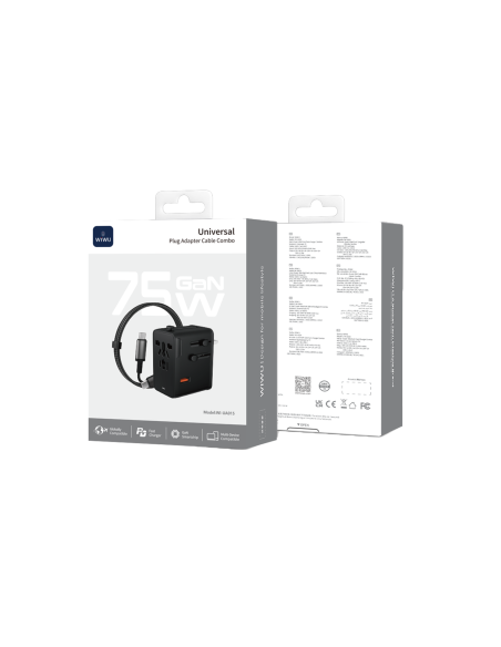 75 W GaN Universal Plug Adapter with USB-C Cable (1 m) | WiWU