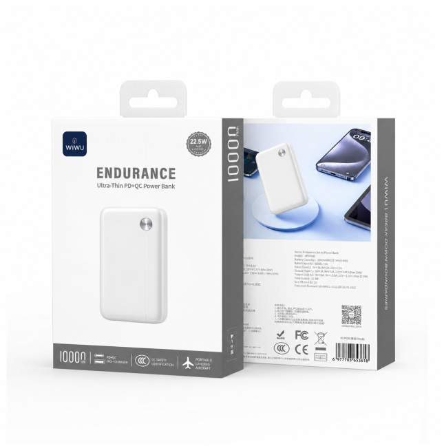 Ultra-thin External Battery with Fast Charging PD + QC 10,000mAH – 22.5W White