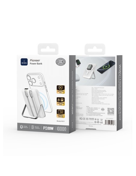 Power Bank MagSafe 3 en 1 de 10.000 mAh con Soporte Pioneer (Blanco)