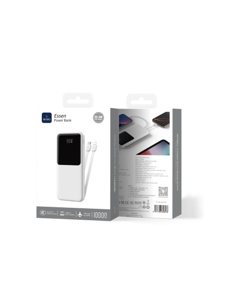 22.5W 10,000mAh Power Bank with Built-in Cables Essen (White)