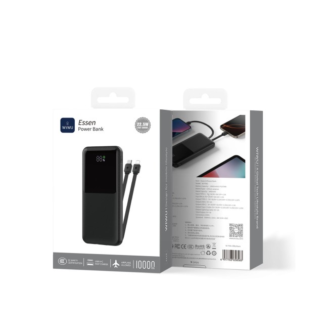 Power Bank 10000 mAh 22.5W con cables integrados Essen (Negro)