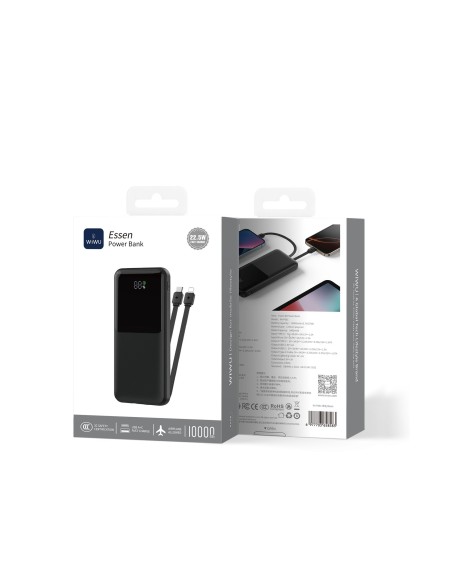 Power Bank 10000 mAh 22.5W con cables integrados Essen (Negro)