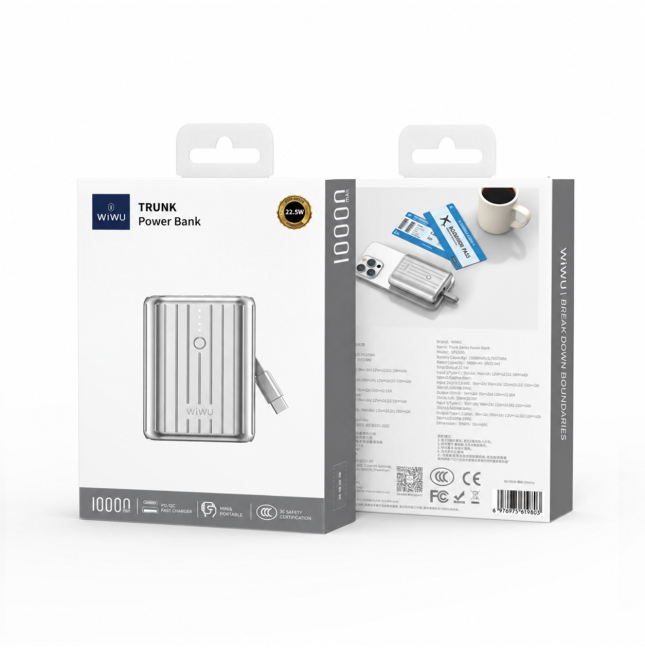 Power Bank 10000 mAh y 22.5 W Plata