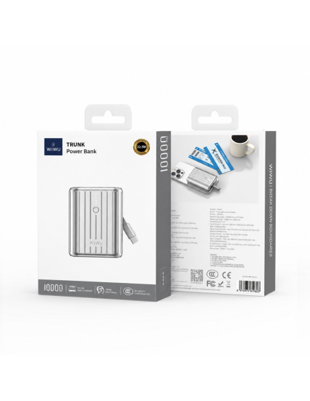 Power Bank 10000 mAh y 22.5 W Plata