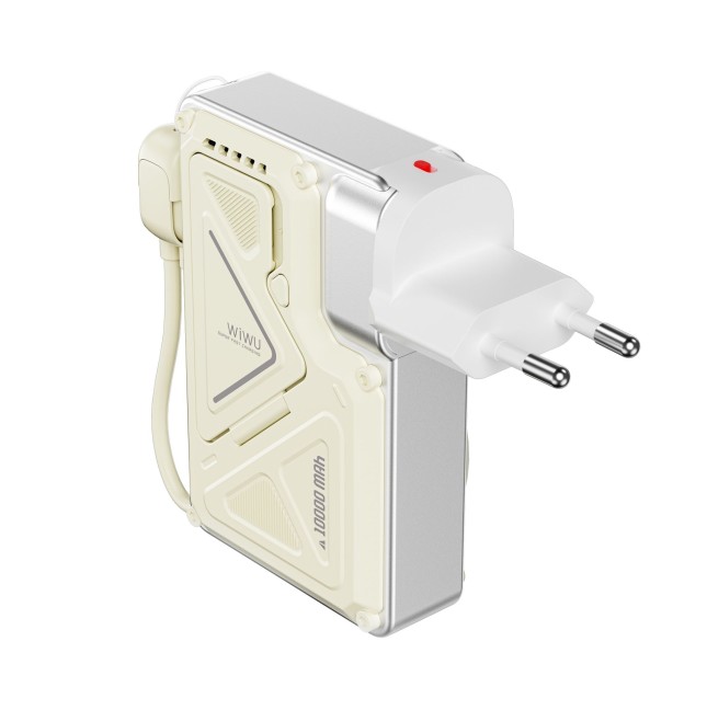 Knight Series 10,000 mAh Power Bank – 35W with Integrated CN+UK+EU Plug, White