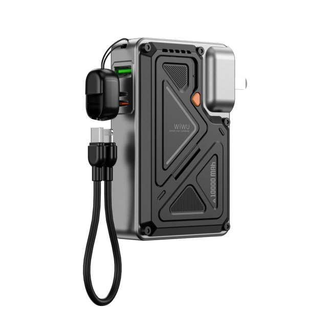 Knight Series 10,000 mAh Power Bank – 35W with Integrated CN+UK+EU Plug, Black