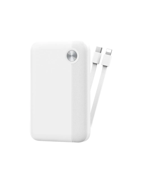External Battery 10,000mAH – 22.5W Fast Charge with integrated dual cable White