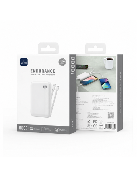 Power Bank 10000 mAh 22,5W con cable integrados, Blanco