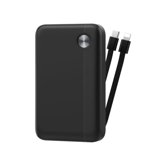 Power Bank 10000 mAh 22,5W con cable integrados, Negro