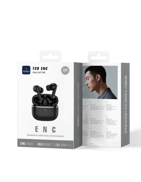 Auriculares TWS T28 ENC Negro