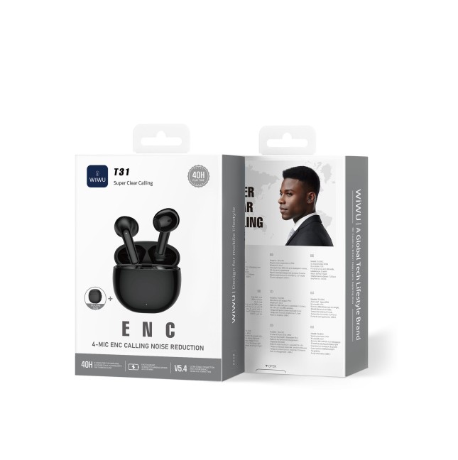 Auriculares TWS T31 ENC, Negro
