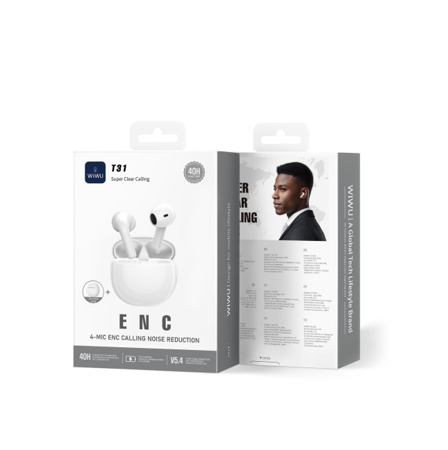 Auriculares TWS T31 ENC, Blanco
