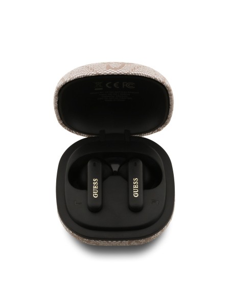 Auriculares TWS ENC GUESS de polipiel con logotipo clásico metalizado (Rosa)