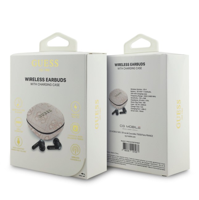 Auriculares TWS ENC GUESS de polipiel con logotipo clásico metalizado (Rosa)