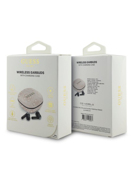 Auriculares TWS ENC GUESS de polipiel con logotipo clásico metalizado (Rosa)