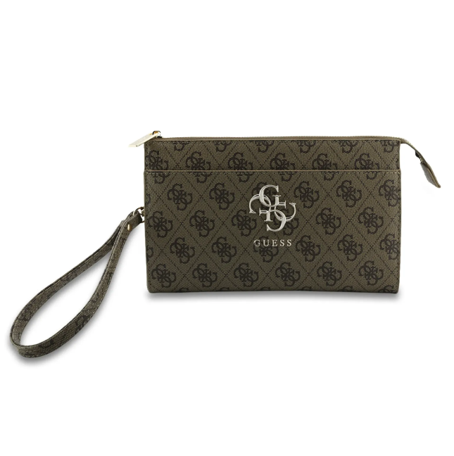 Bolso de mano GUESS con logotipo 4G, muñequera y correa larga ajustable (Marrón)