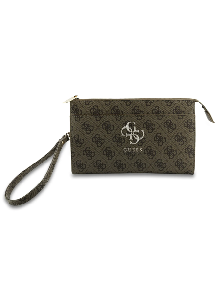 Bolso de mano GUESS con logotipo 4G, muñequera y correa larga ajustable (Marrón)