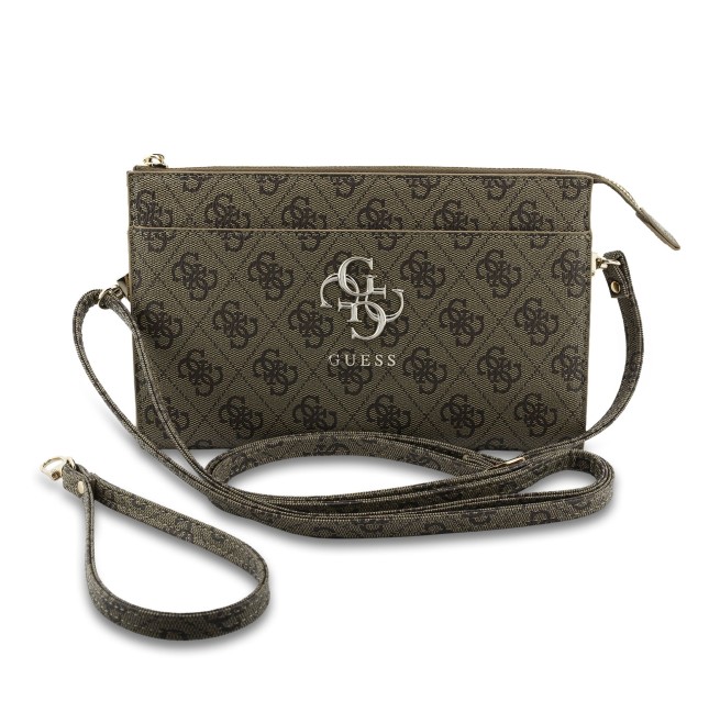 Bolso de mano GUESS con logotipo 4G, muñequera y correa larga ajustable (Marrón)