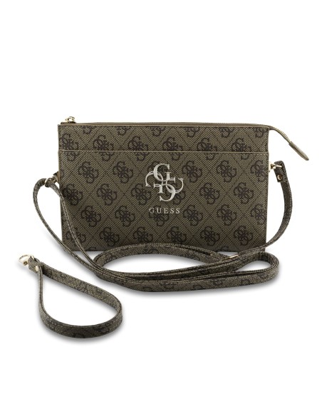 Bolso de mano GUESS con logotipo 4G, muñequera y correa larga ajustable (Marrón)