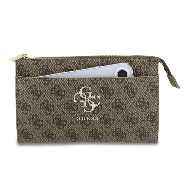 Bolso de mano GUESS con logotipo 4G, muñequera y correa larga ajustable (Marrón)