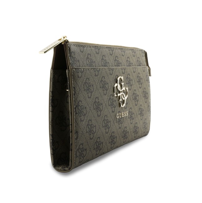 Bolso de mano GUESS con logotipo 4G, muñequera y correa larga ajustable (Marrón)