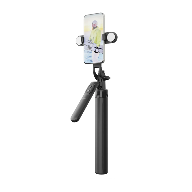 Selfie Stick with Tripod for Live Streaming with Lights Black