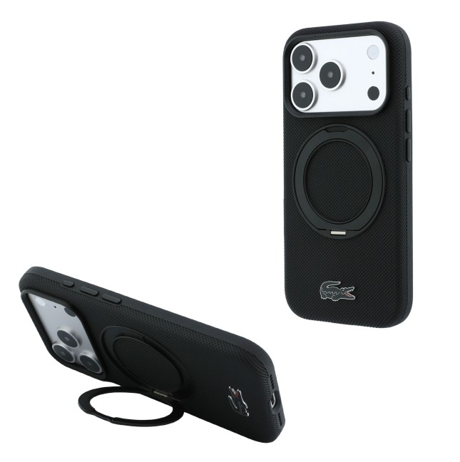 Funda Lacoste para iPhone 18 Pro/17 Pro con soporte Magsafe Petit Pique (Negro)
