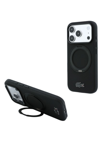 Funda Lacoste para iPhone 18 Pro/17 Pro con soporte Magsafe Petit Pique (Negro)