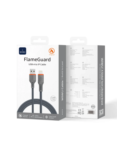 Cable USB-A a Lightning 2,1 A FlameGuard (Gris 1,20 m)
