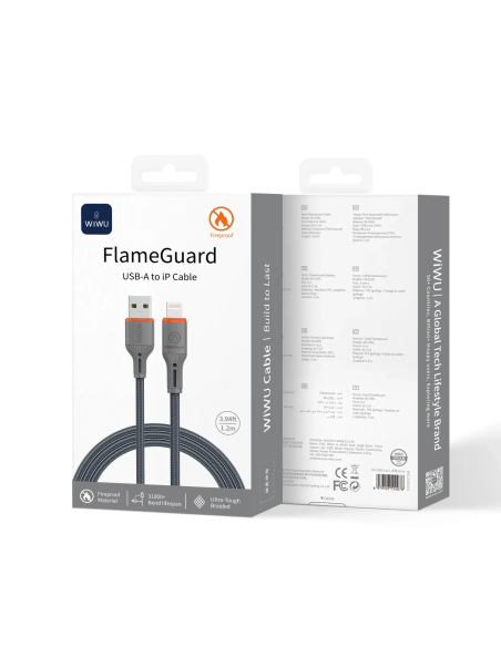 Cable USB-A a Lightning 2,1 A FlameGuard (Gris 1,20 m)