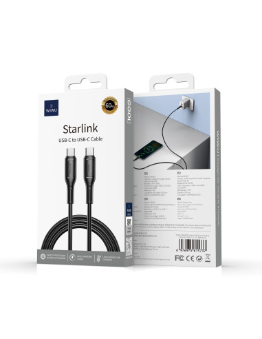 60W Usb C-C StarLink Cable 1 Meter Black