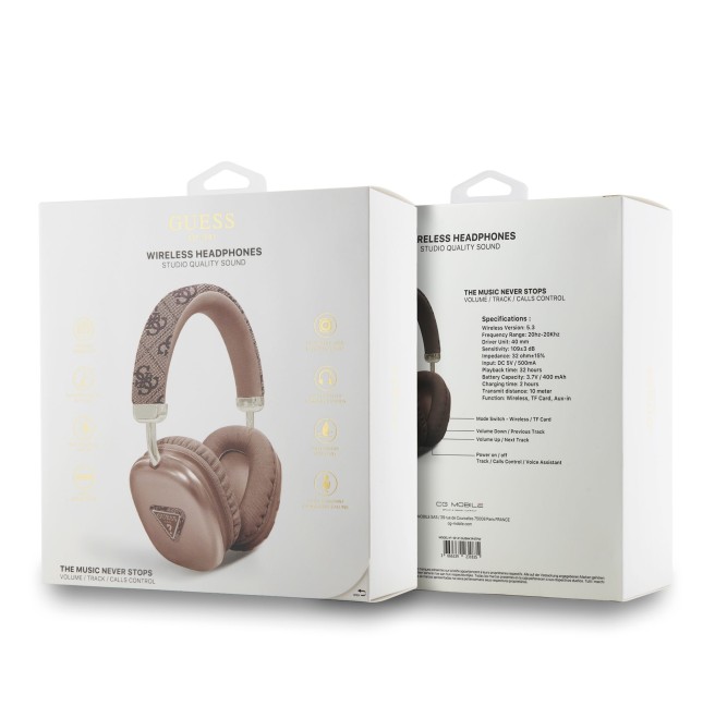 Cascos Bluetooth GUESS ENC y logotipo triangular (Marrón)