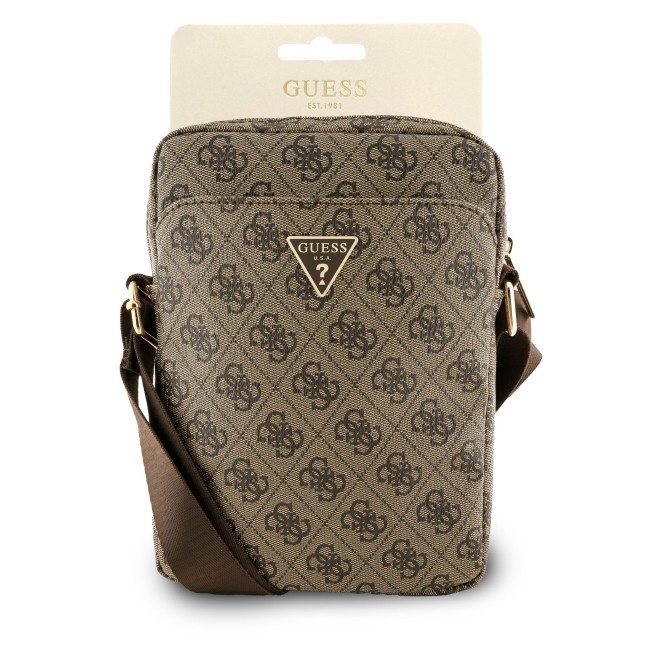 GUESS – Brown 10” Tablet Sling Bag with Triangular Logo